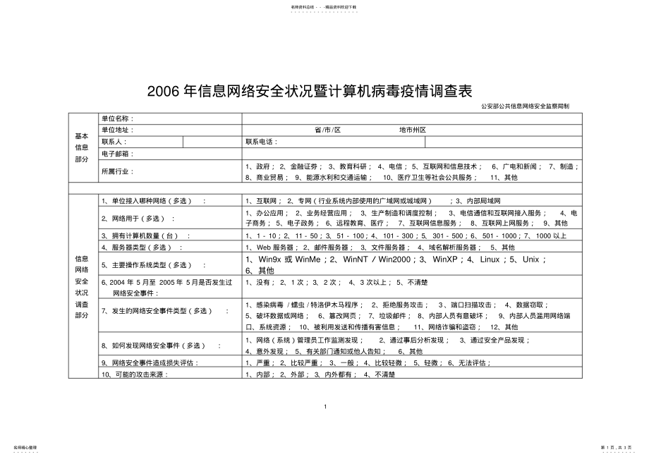 2022年2022年计算机信息网络安全状况调查表 .pdf_第1页