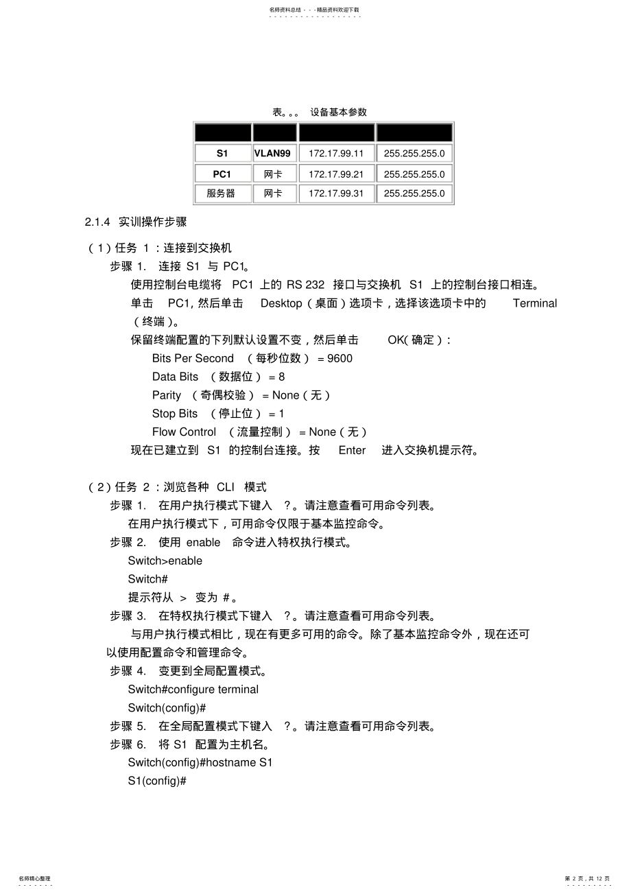 2022年2022年计算机网络实训项目—交换机配置实训报告剖析 .pdf_第2页