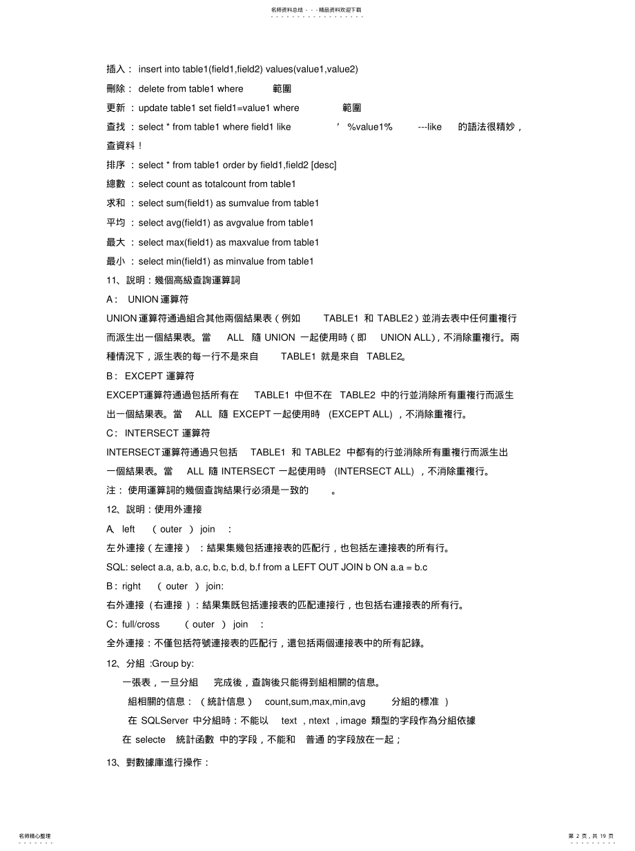 2022年2022年经典SQL语句大全 .pdf_第2页