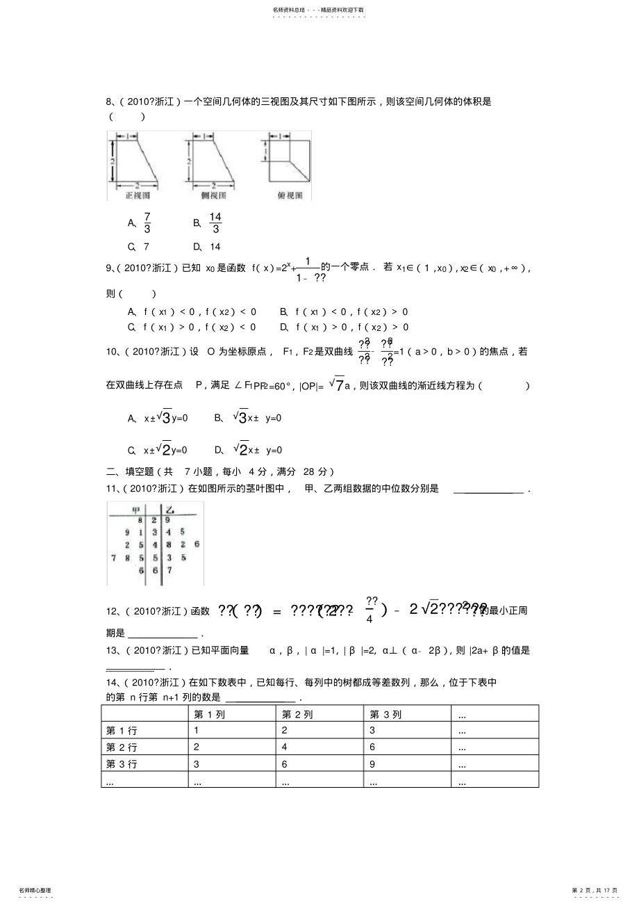 2022年浙江省高考数学试卷 2.pdf_第2页