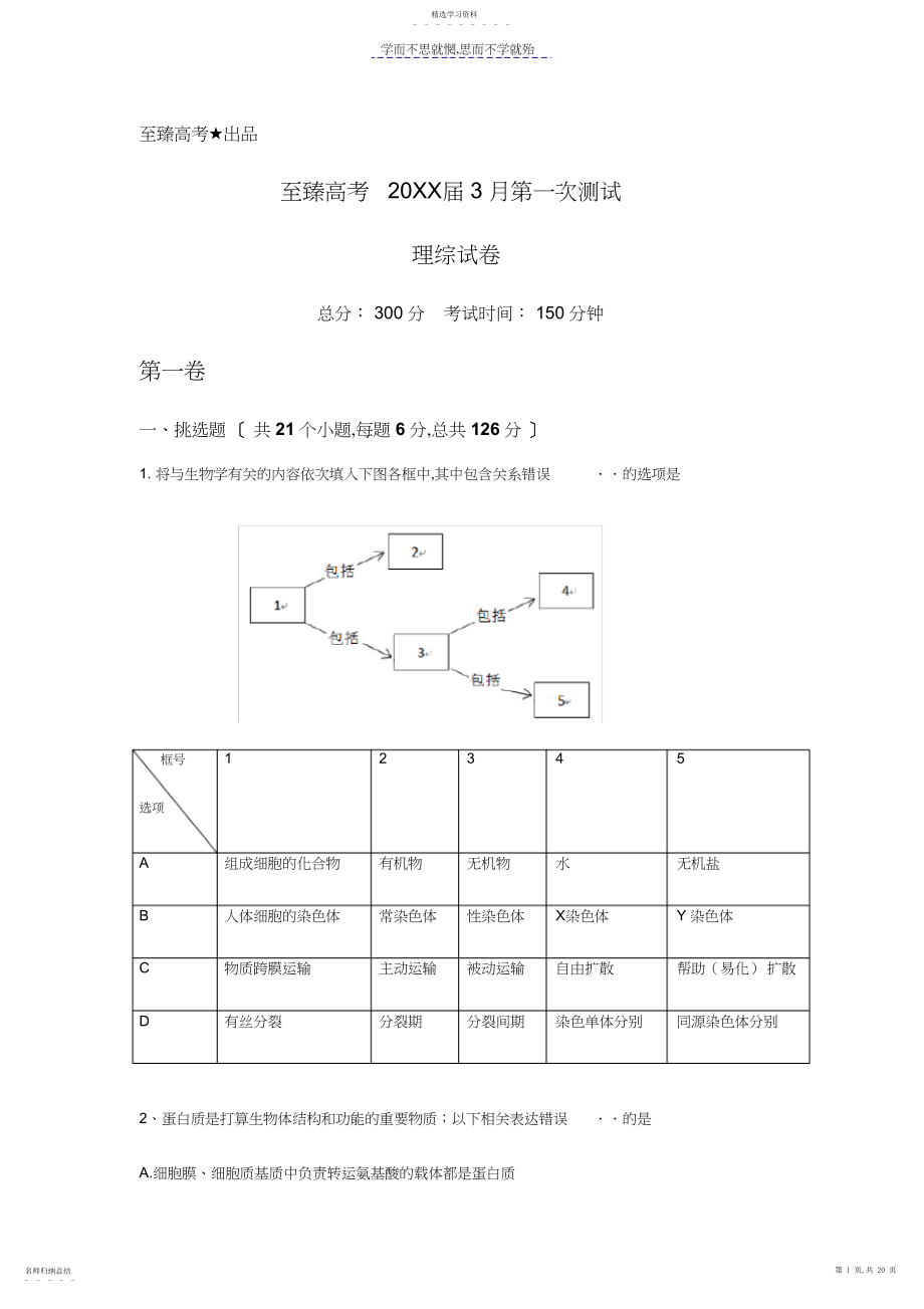 2022年武汉艺术生文化课丨至臻高考丨理综试卷.docx_第1页