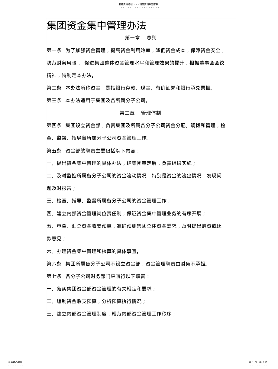 2022年2022年集团资金集中管理办法 .pdf_第1页