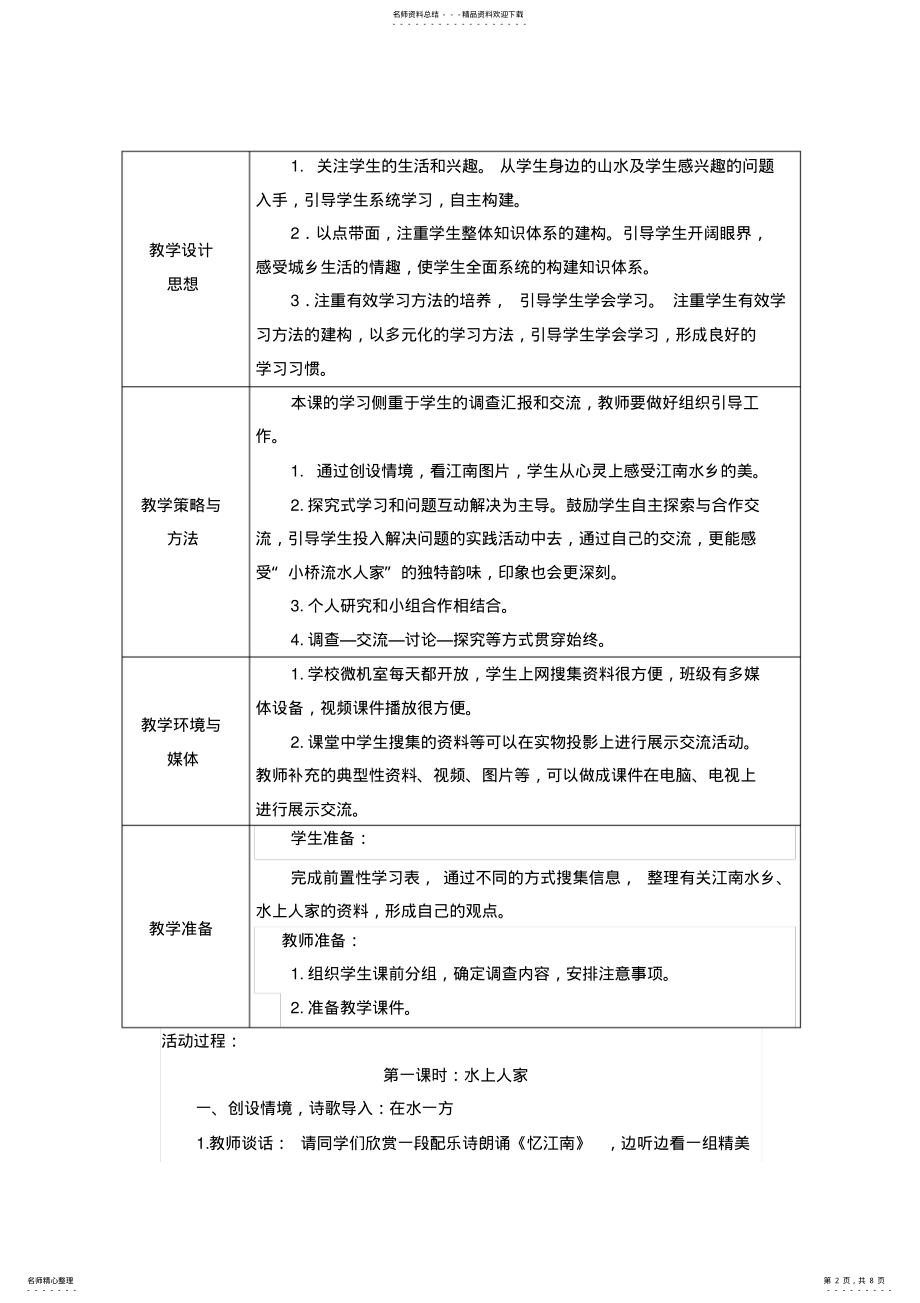 2022年2022年鲁教版小学品德与社会五年级下册《水上人家》教案 .pdf_第2页