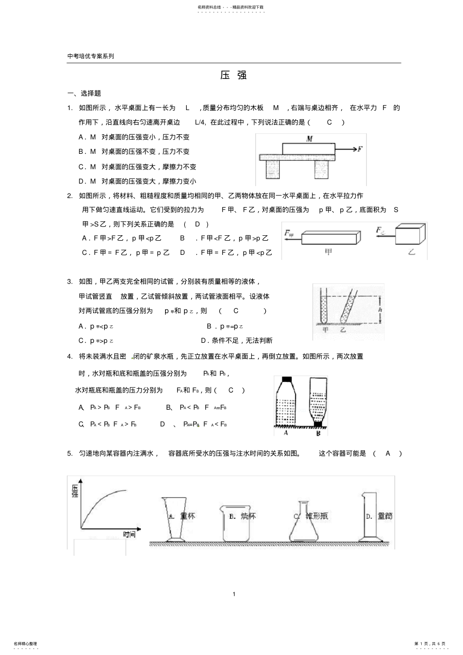 2022年最新中考物理培优专项复习——压强 .pdf_第1页