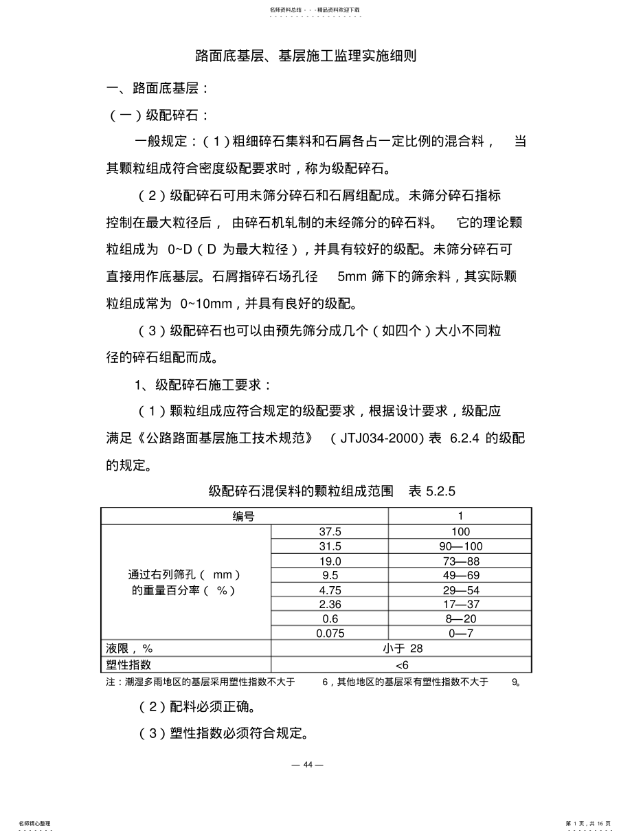 2022年2022年路面底基层、基层施工监理实施细则 .pdf_第1页