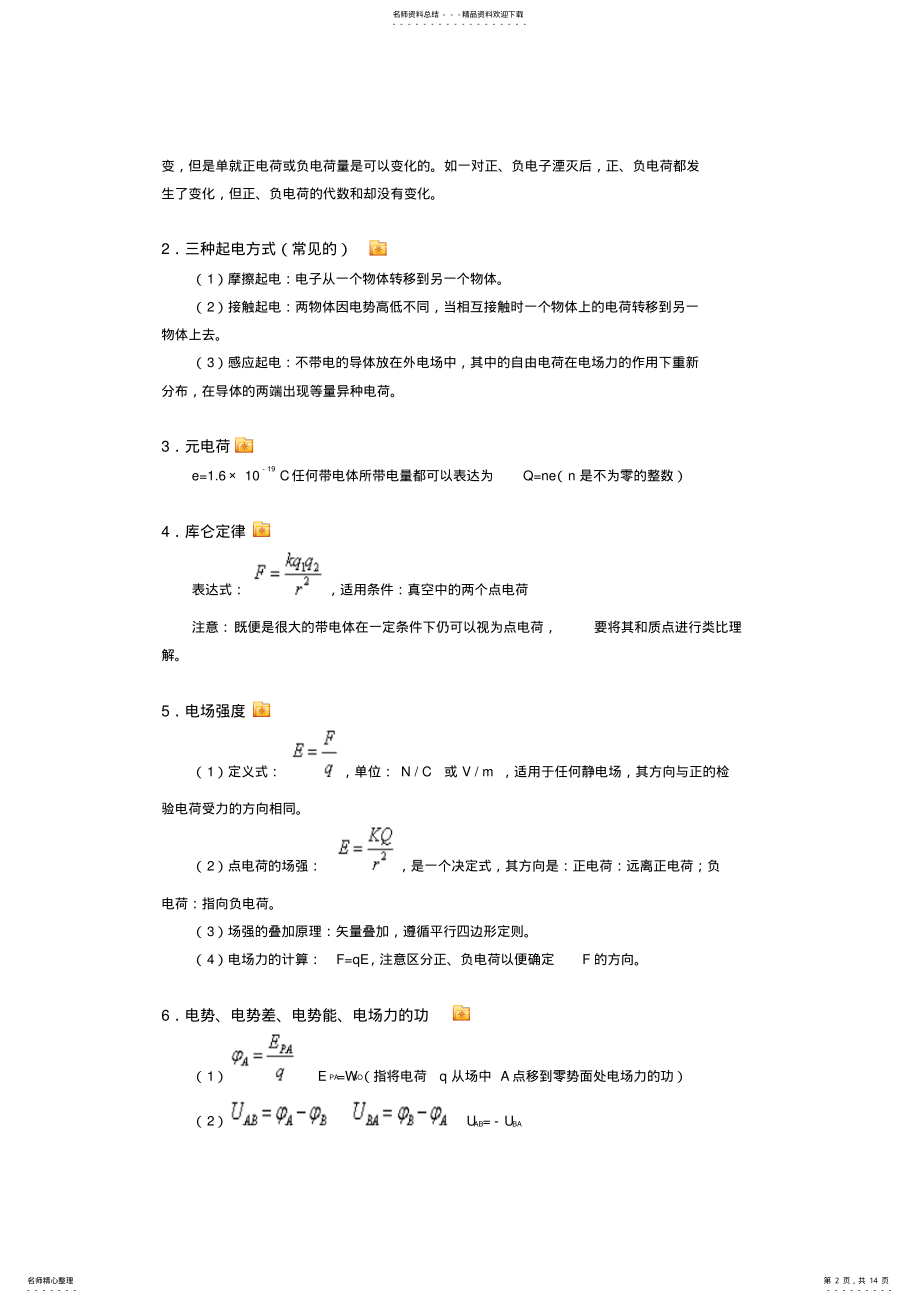 2022年2022年静电场单元总结与测试 .pdf_第2页