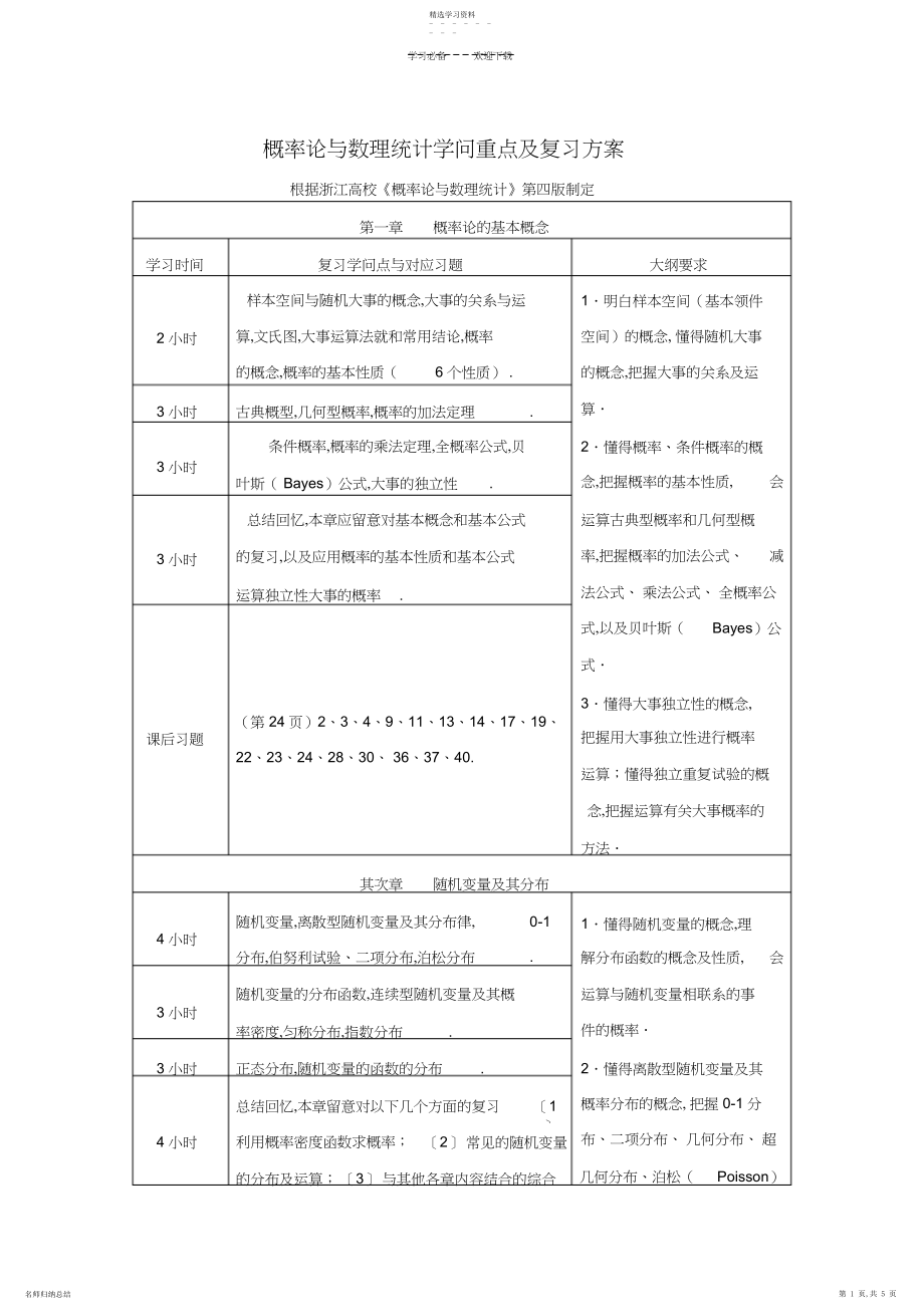 2022年概率论与数理统计知识重点及复习计划.docx_第1页