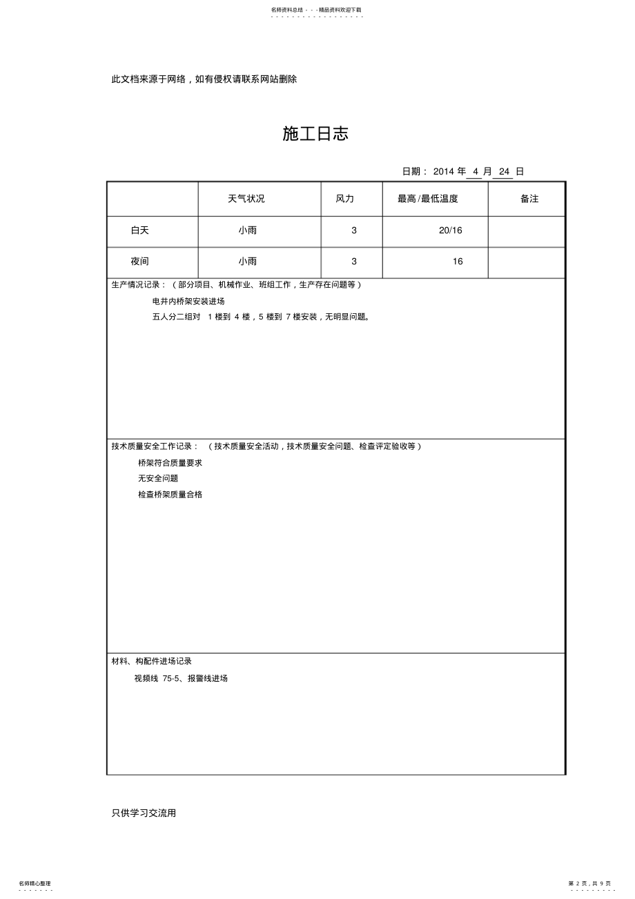 2022年月份弱电施工日志讲课教案 .pdf_第2页