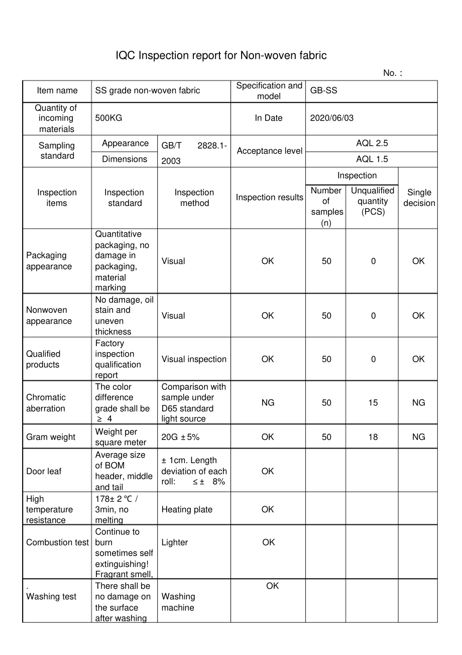 口罩无纺布来料检验记录表英文版.pdf_第1页