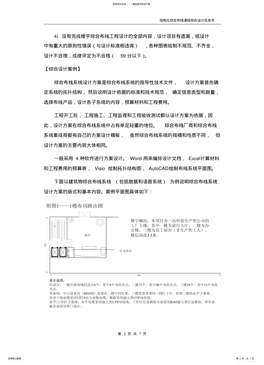 2022年2022年结构化综合布线课程综合设计任务书 .pdf_第2页