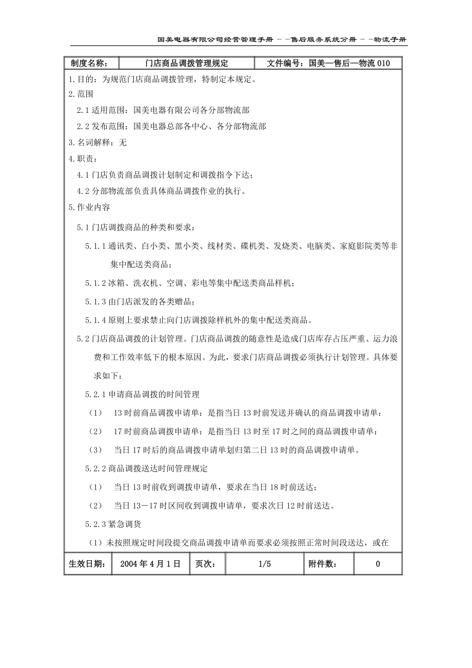 家电卖场百货商场运营资料 国美—售后—物流010 门店商品调拨管理规定.doc_第2页