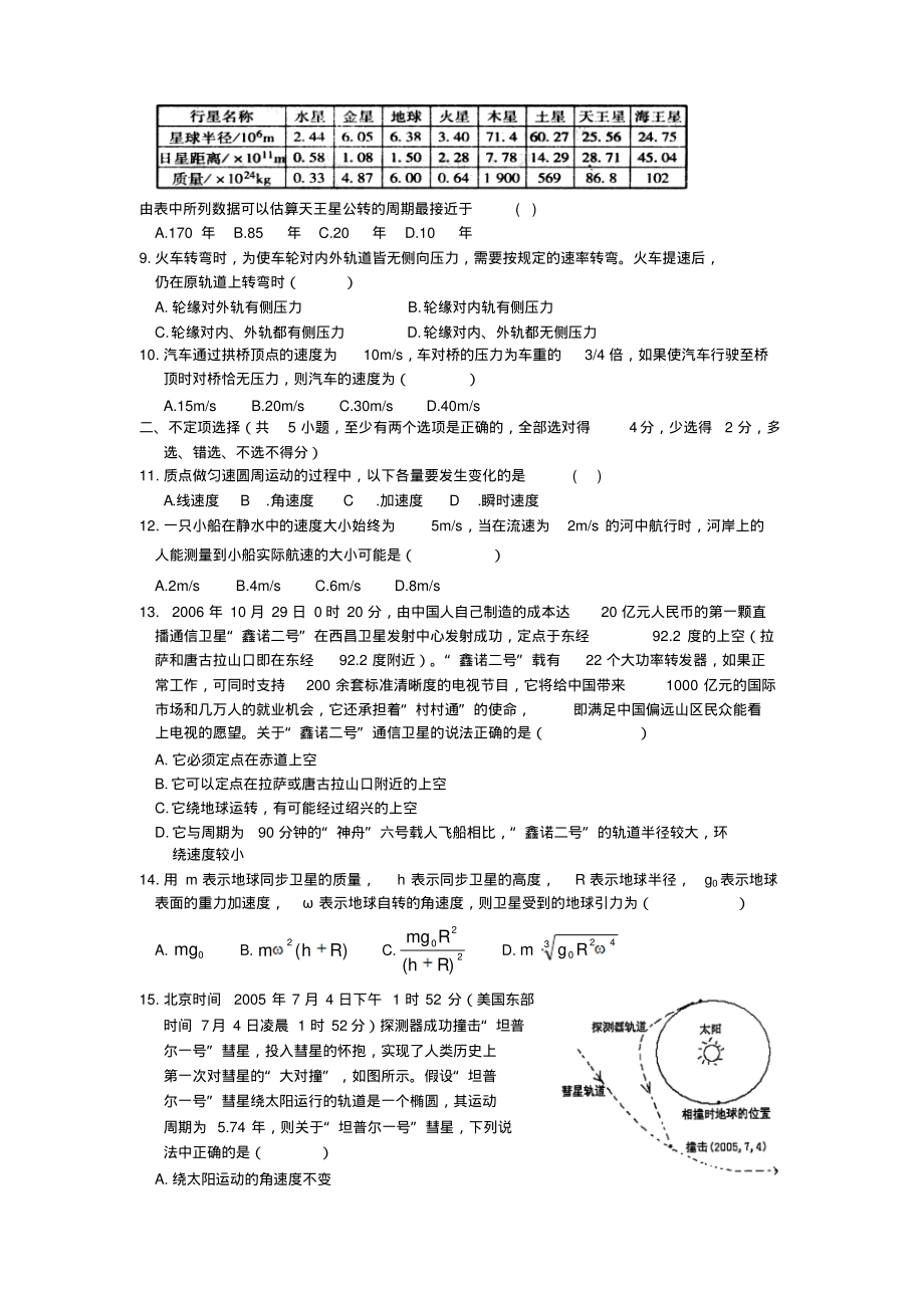 高一物理上学期期中试卷.pdf_第2页