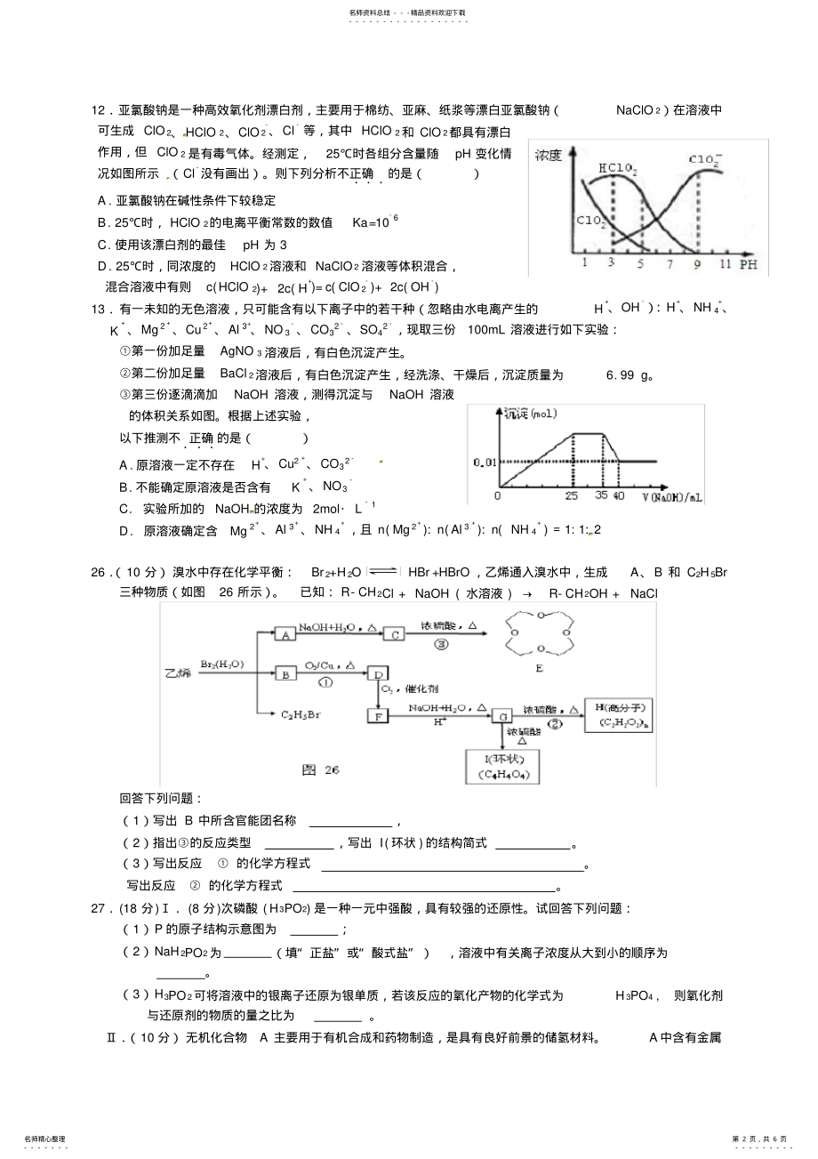 2022年浙江省浙大附中高三高考全真模拟理综化学试卷 .pdf_第2页