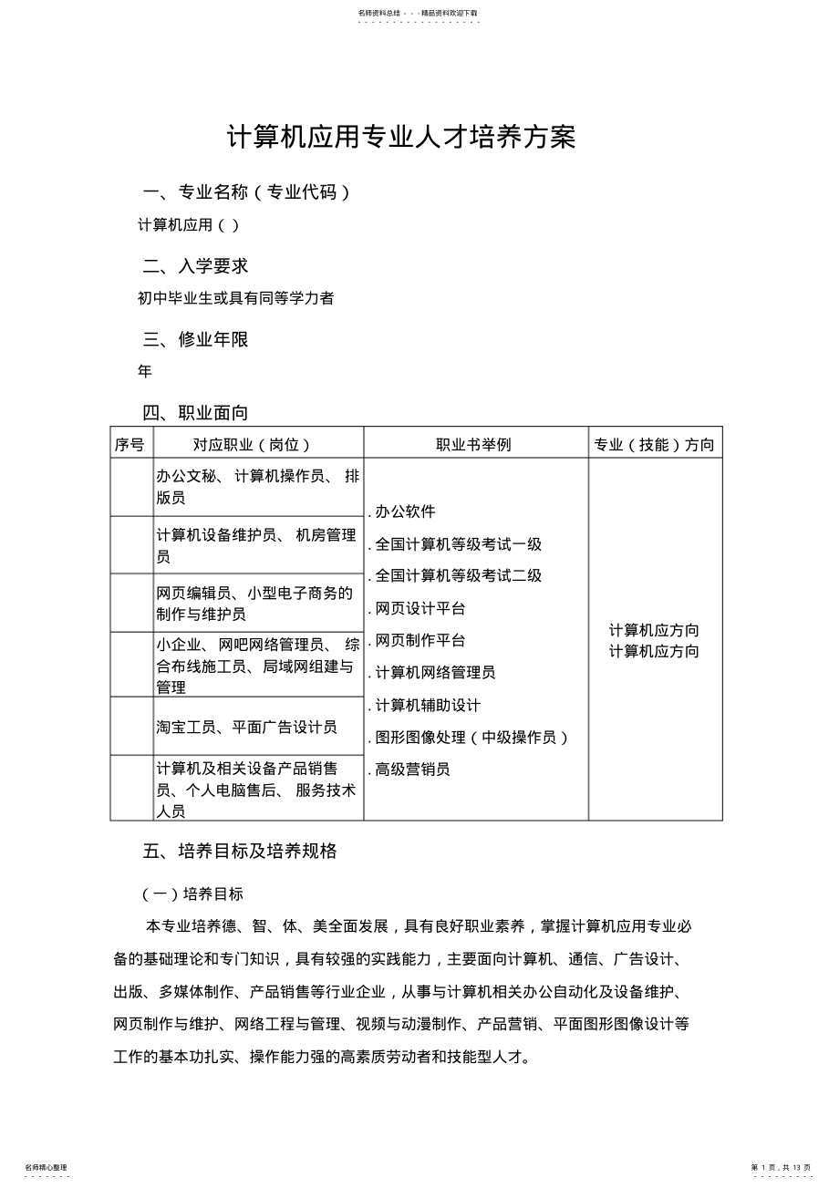 2022年2022年计算机应用专业人才培养方案 5.pdf_第1页