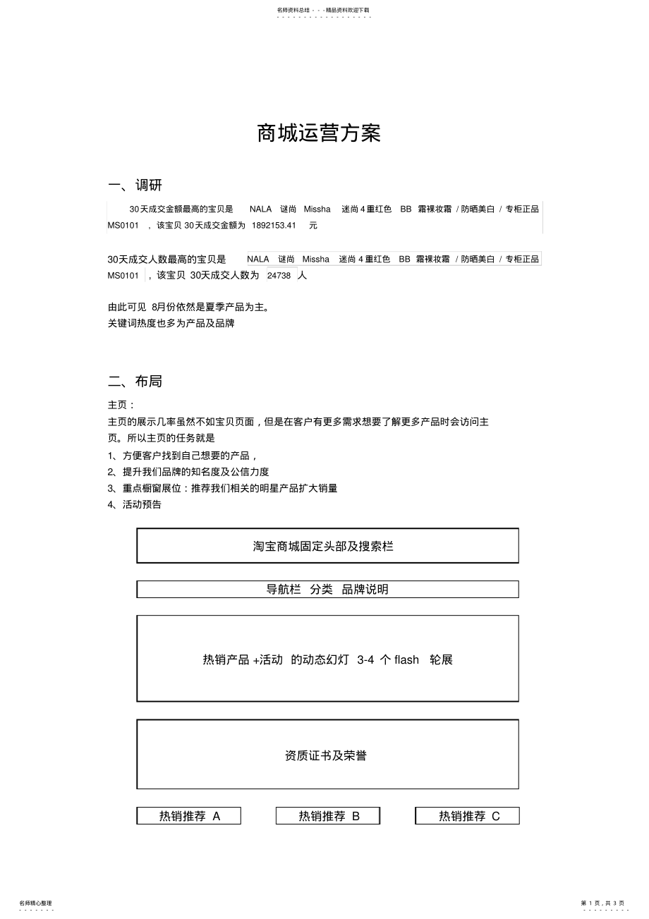 2022年淘宝化妆品商城运营方案 .pdf_第1页