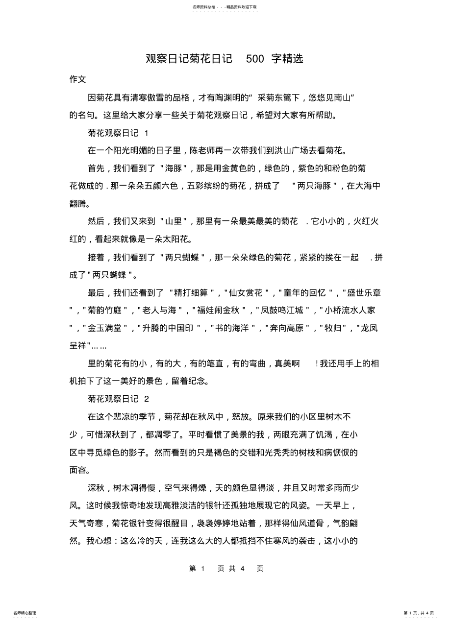 2022年2022年观察日记菊花日记字精选 .pdf_第1页