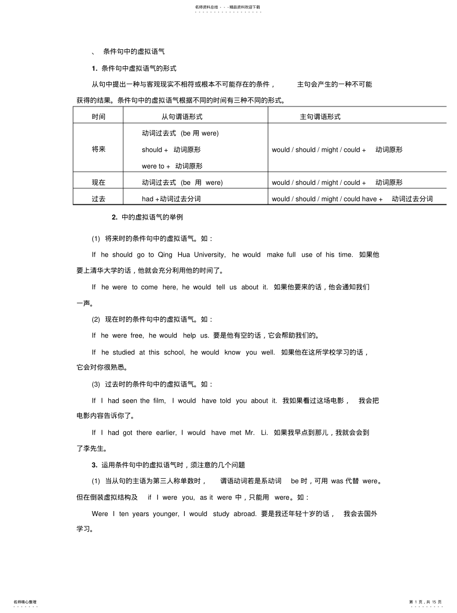 2022年条件句中的虚拟语气归纳 .pdf_第1页