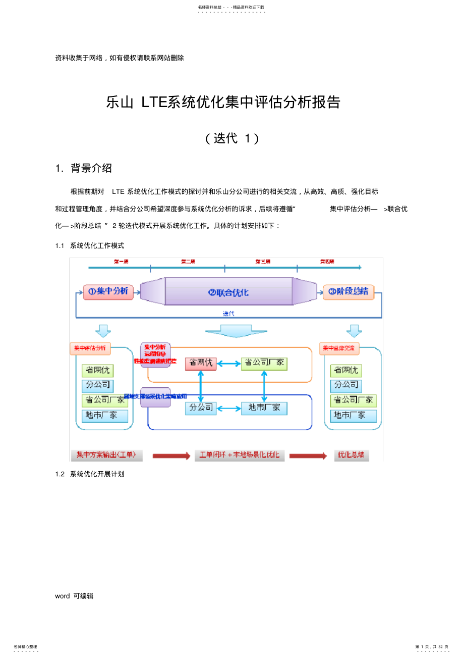 2022年LTE系统优化第一轮集中评估分析报告doc资料 .pdf_第1页