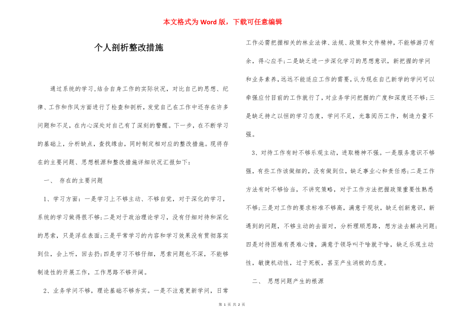 个人剖析整改措施.docx_第1页