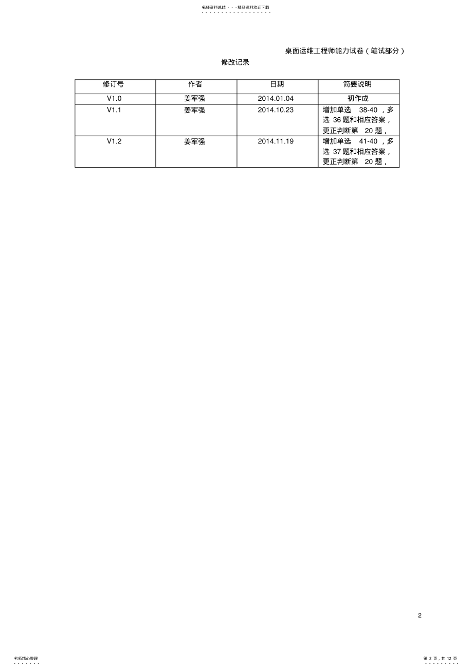 2022年桌面运维工程师能力试卷试卷题库 .pdf_第2页