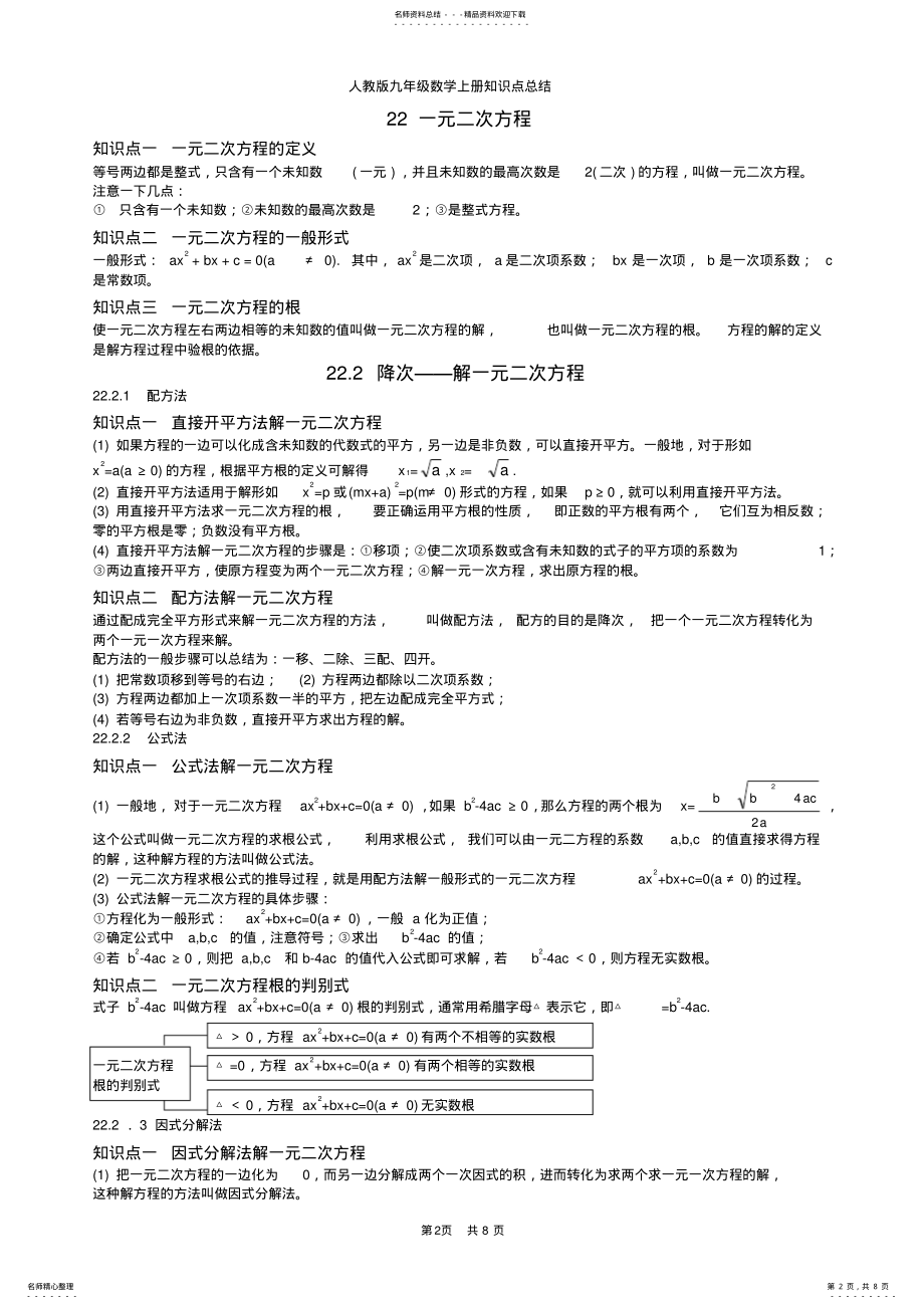 2022年最新人教版初中九年级数学上册知识点笔记总结 2.pdf_第2页