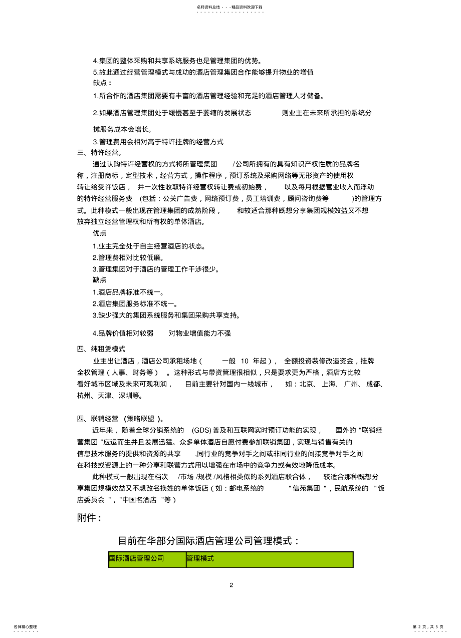 2022年2022年酒店管理模式以及盈利模式总结编 .pdf_第2页