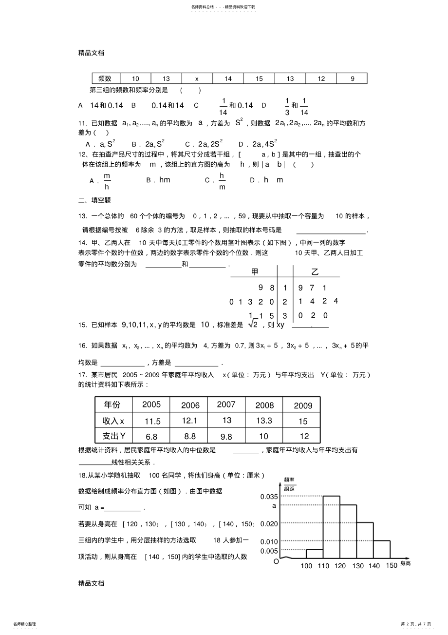 2022年最新高一数学必修第二章统计复习题和答案 .pdf_第2页