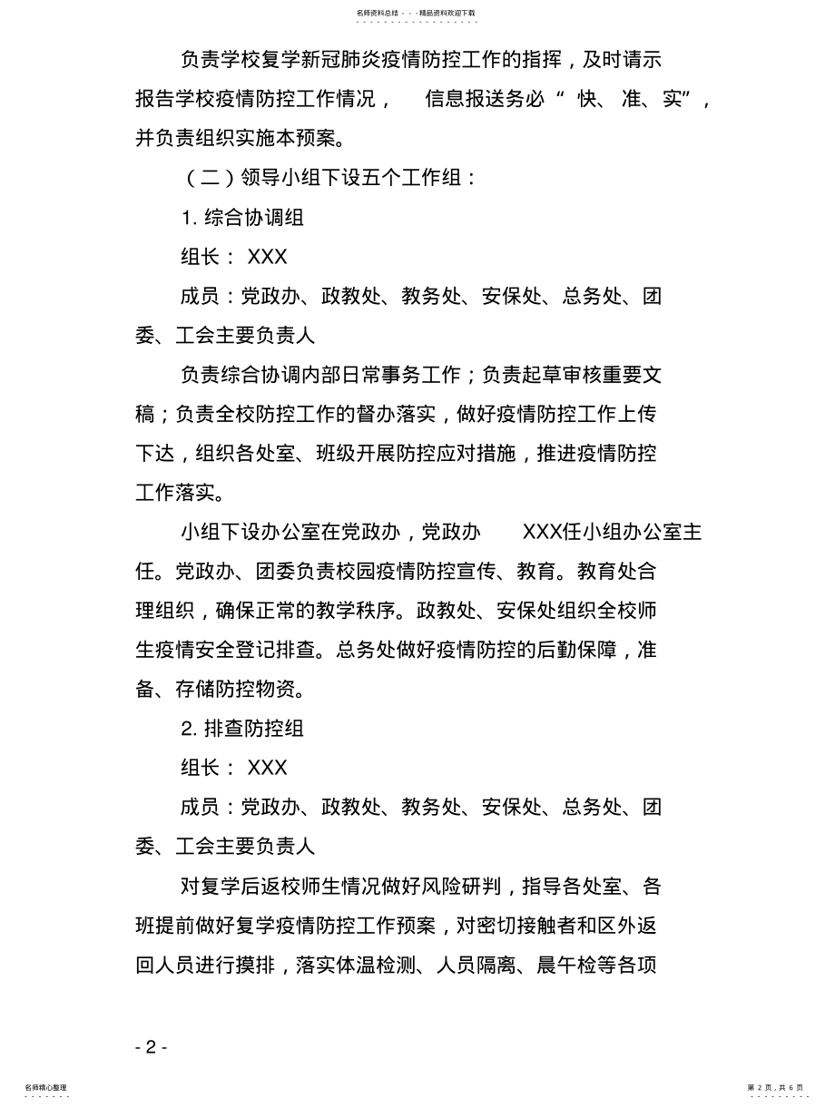 2022年XXXX学校新冠肺炎疫情防控工作应急预案 .pdf_第2页