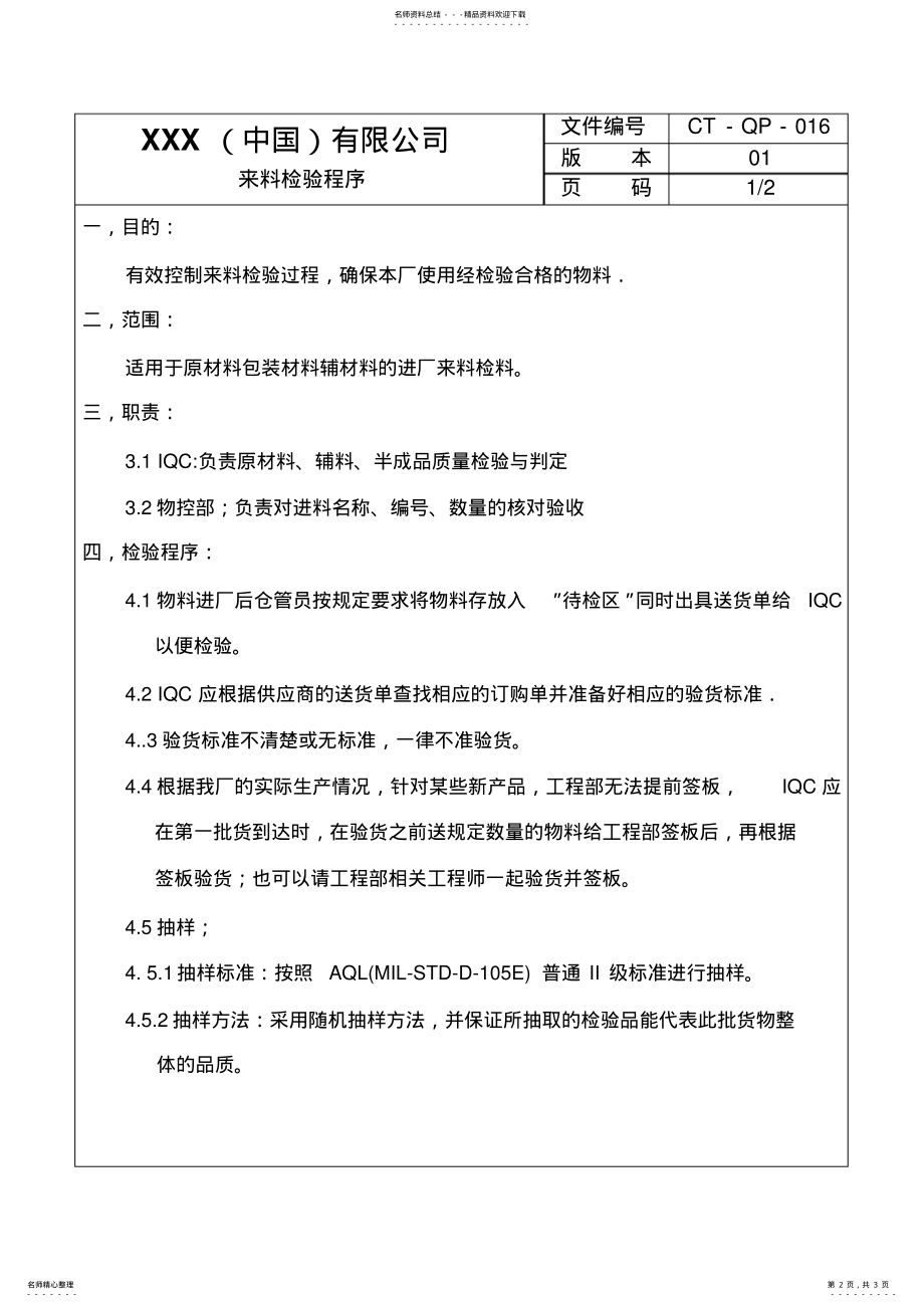 2022年程序文件-来料检验程序 .pdf_第2页