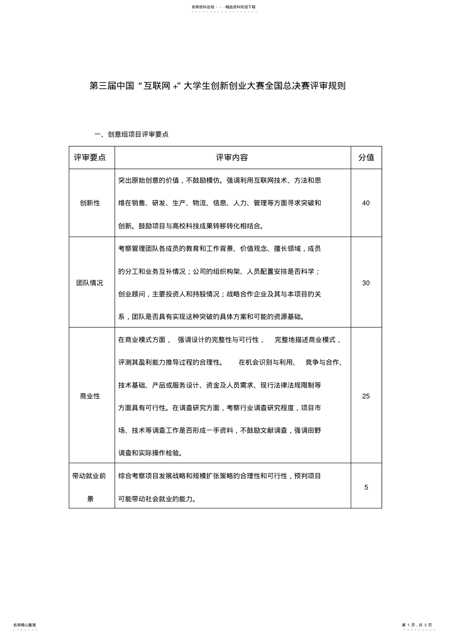 2022年第三届中国“互联网+”大学生创新创业大赛全国总决赛评审规则 .pdf_第1页