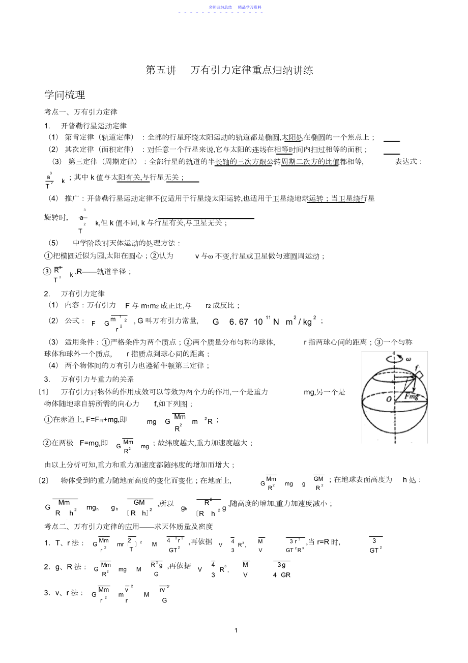 2022年万有引力与航天重点知识归纳及经典例题练习.docx_第1页