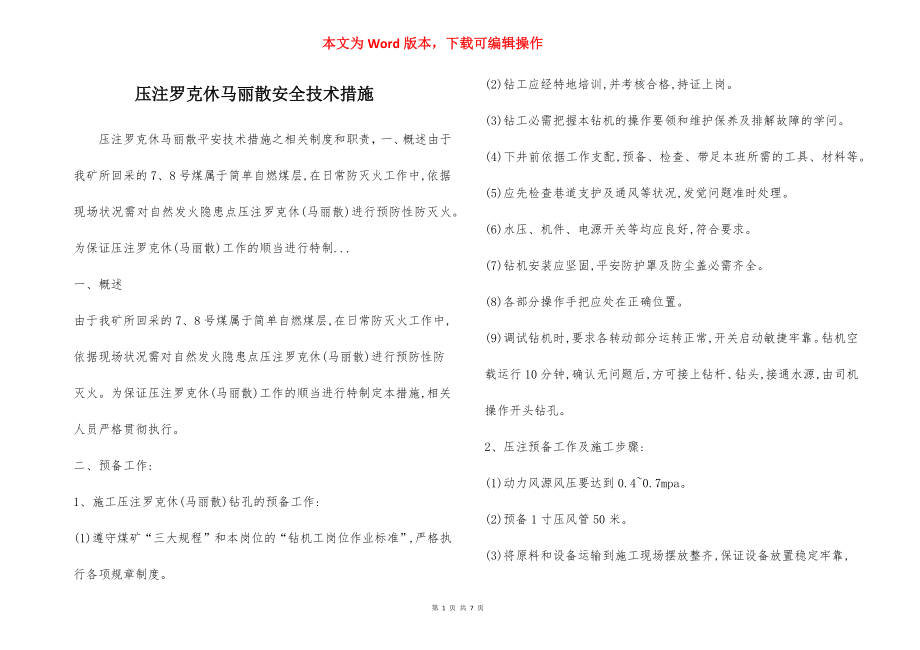 压注罗克休马丽散安全技术措施.docx_第1页