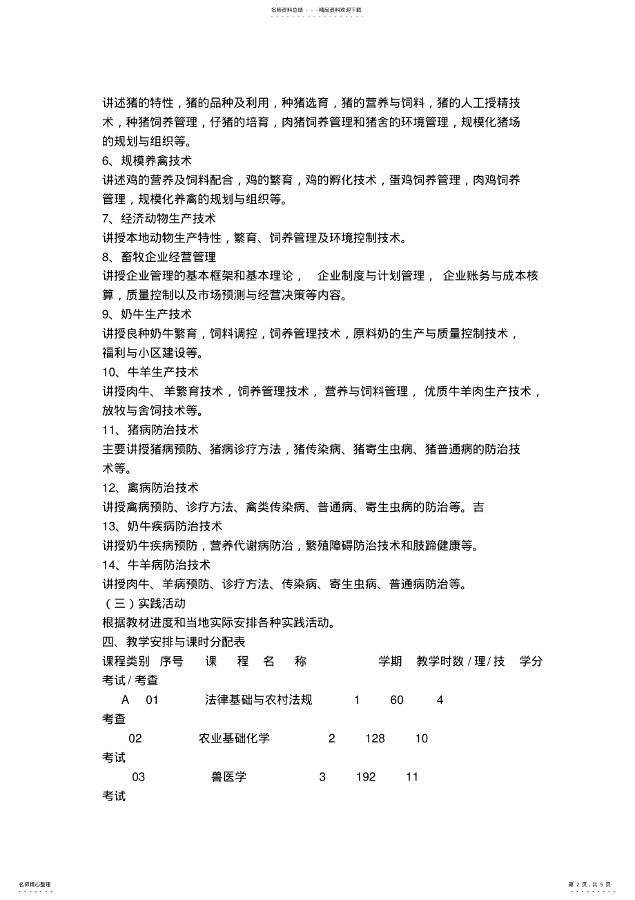 2022年畜禽养殖与疾病防治专业教学计划 .pdf_第2页