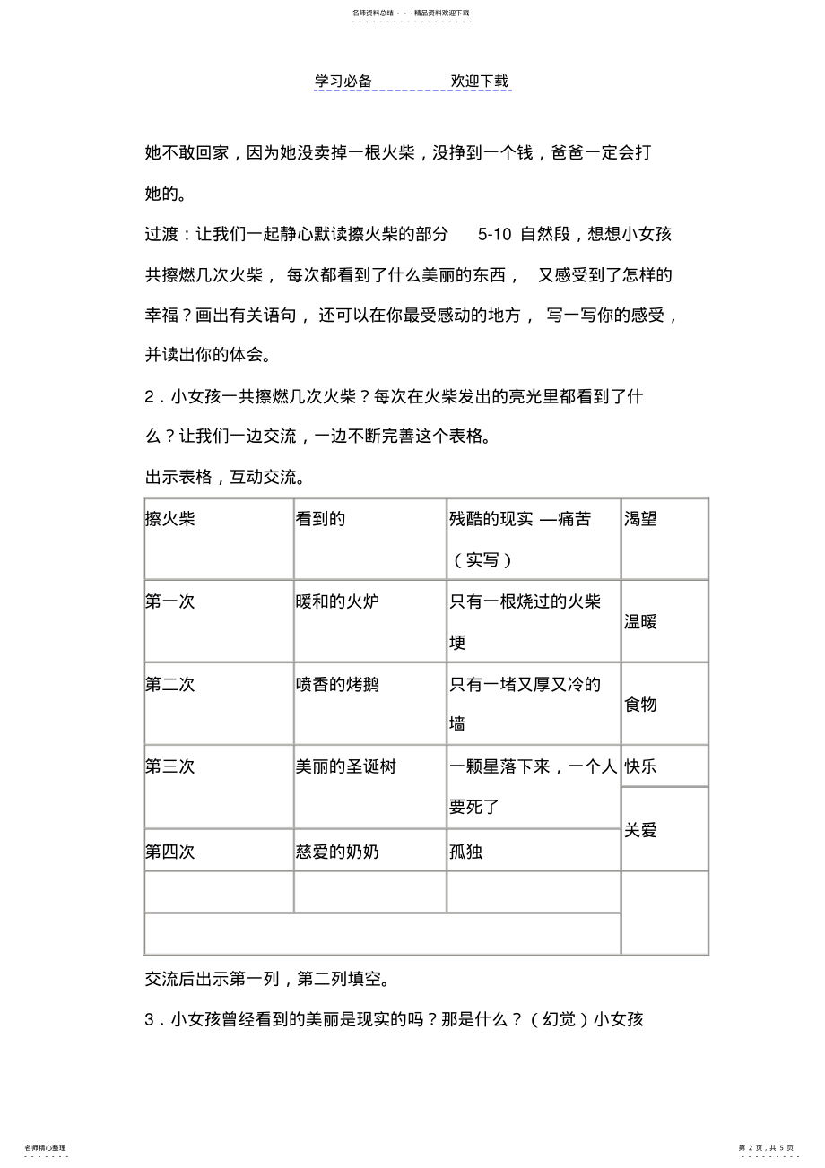 2022年《卖火柴的小女孩》教学设计优质课 .pdf_第2页