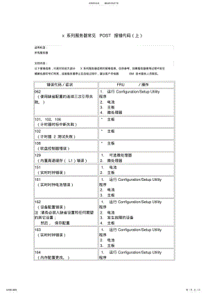 2022年x系列服务器常见POST报错代码 .pdf