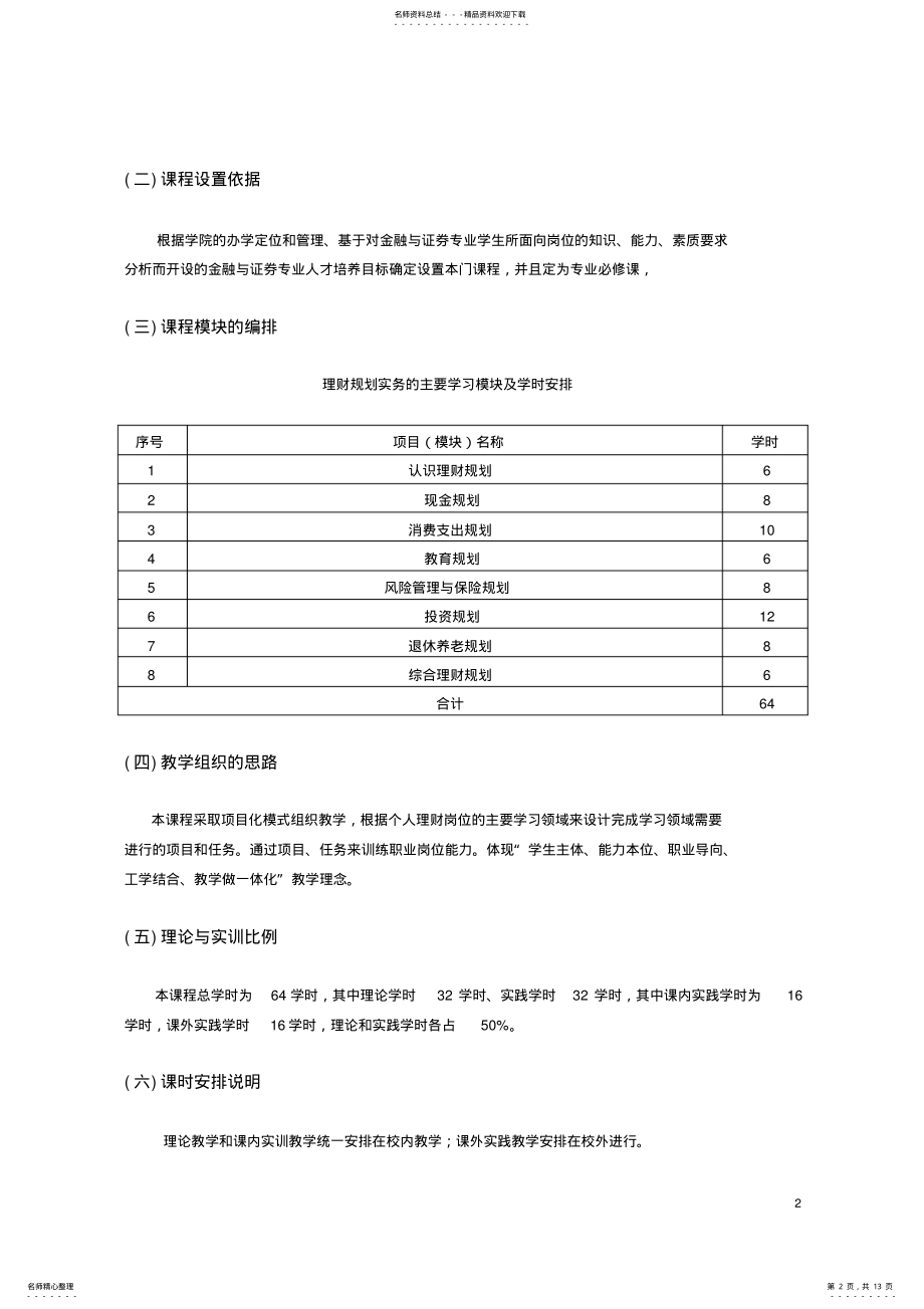 2022年个人理财规级划实务课程标准 .pdf_第2页