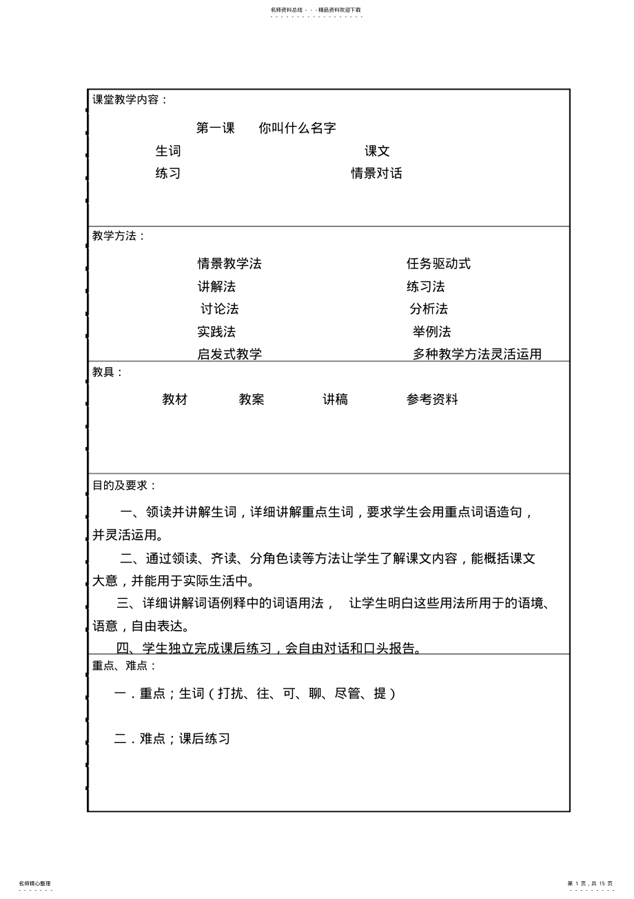 2022年《初级汉语口语》教案 .pdf_第1页