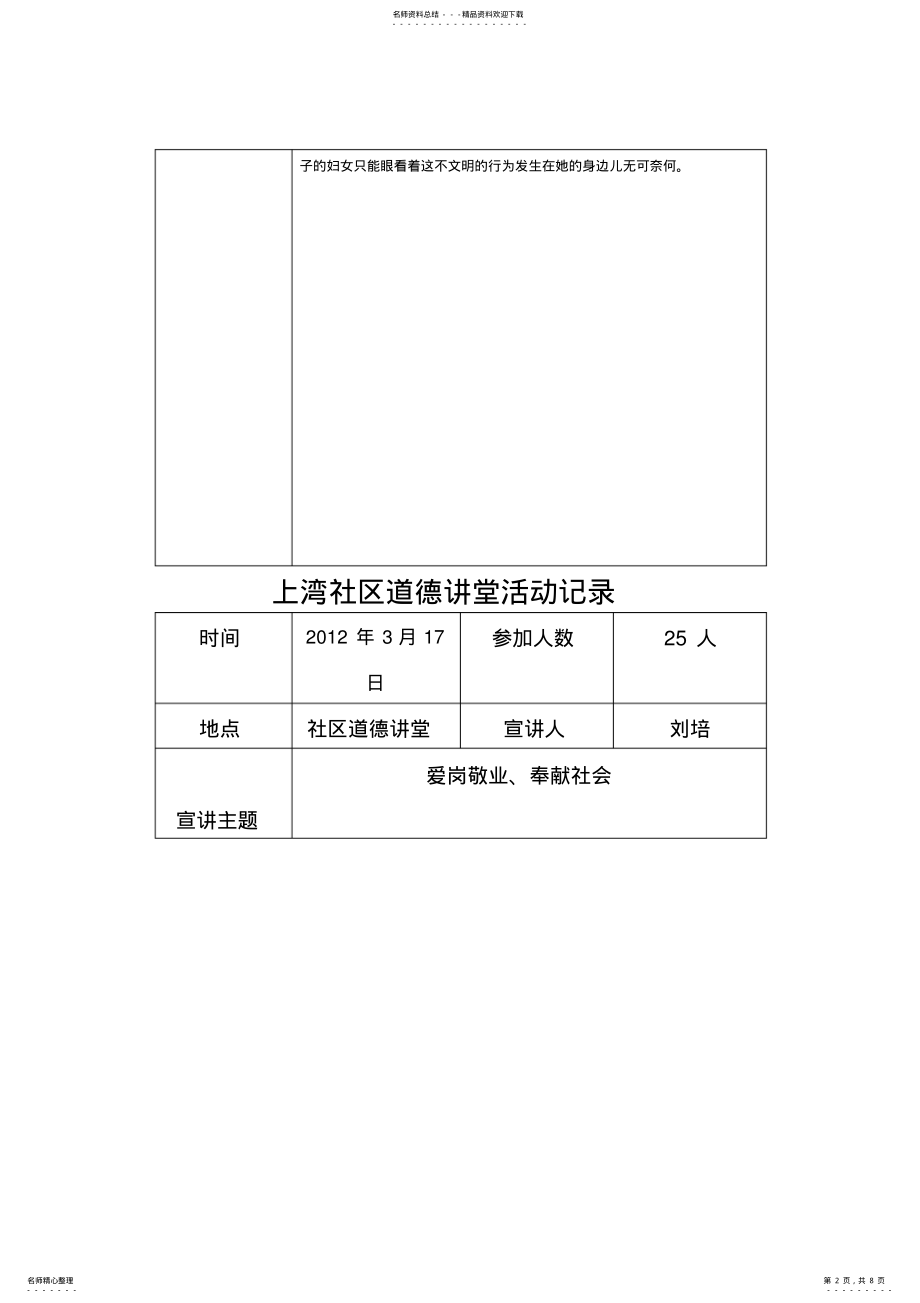 2022年上湾社区道德讲堂活动记录 .pdf_第2页