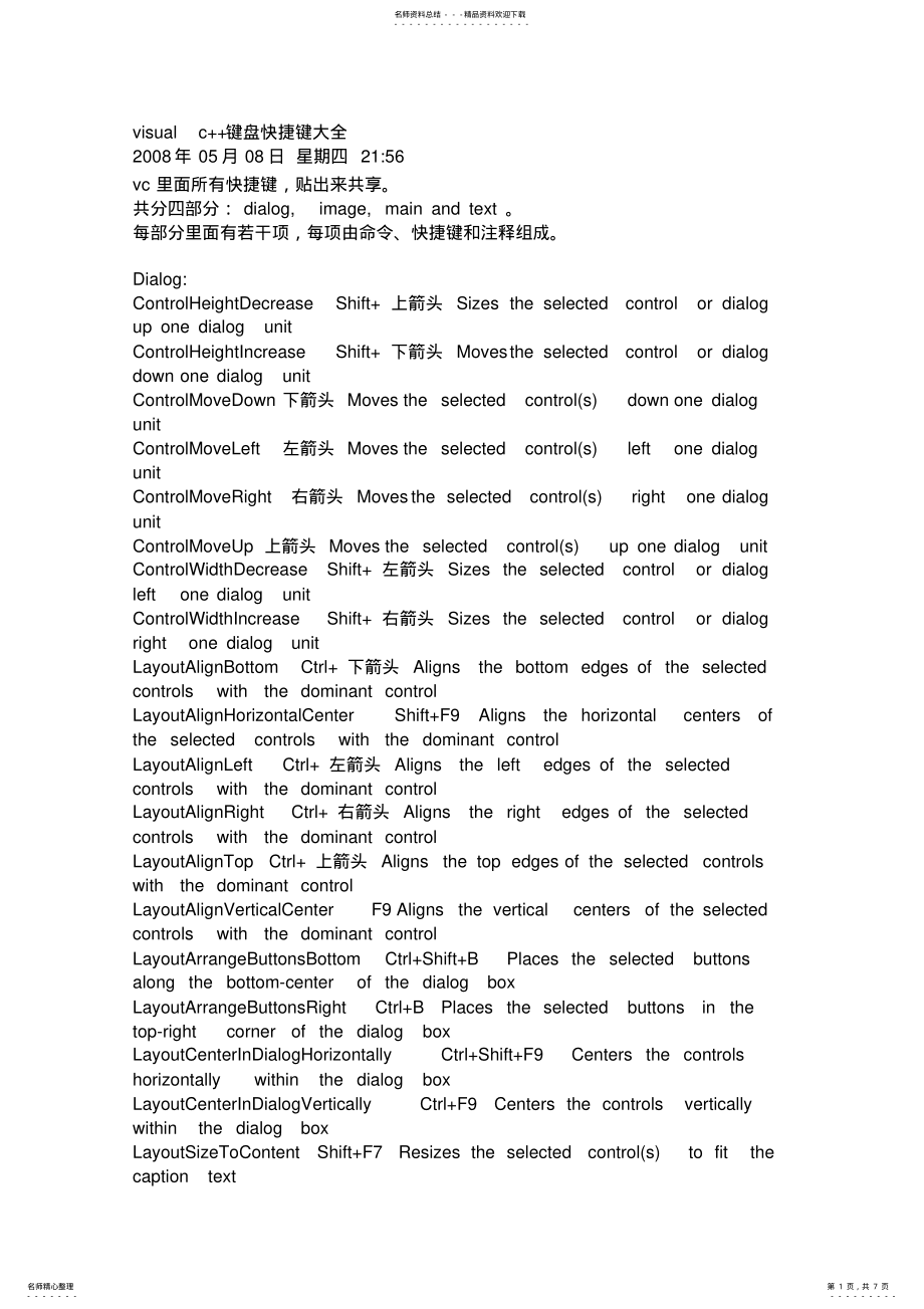 2022年VISUALC键盘快捷键大全 .pdf_第1页