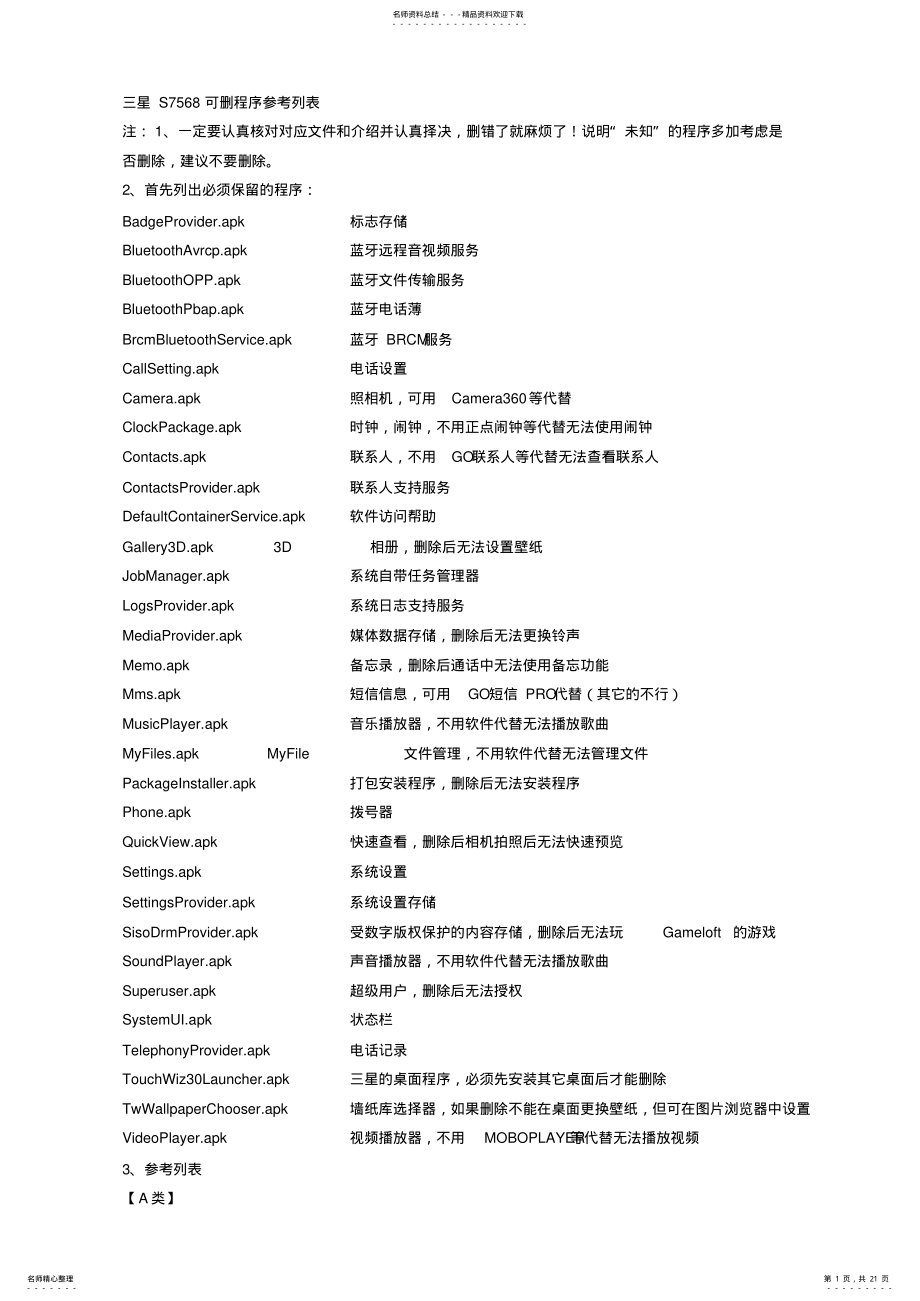 2022年移动定制机三星S可删程序参考列表 .pdf_第1页