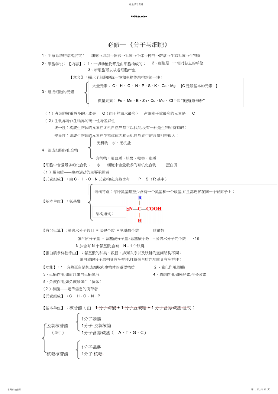 2022年生物学业水平测试-知识点归纳.docx_第1页