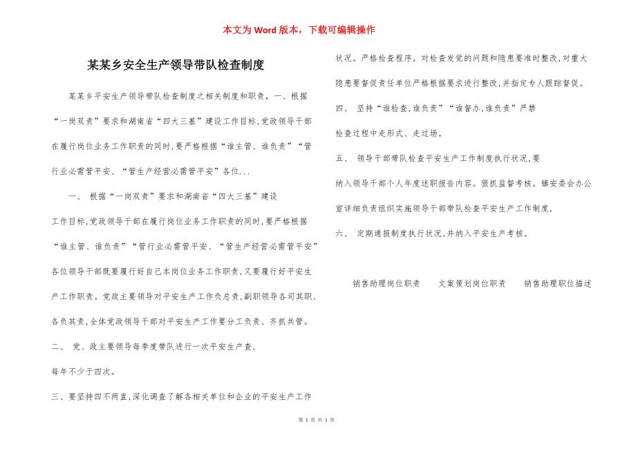 某某乡安全生产领导带队检查制度.docx_第1页