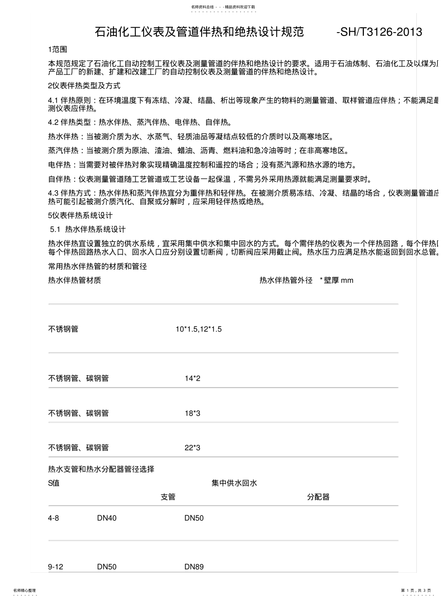 2022年石油化工仪表及管道伴热和绝热设计规范-SH_T-知识 .pdf_第1页