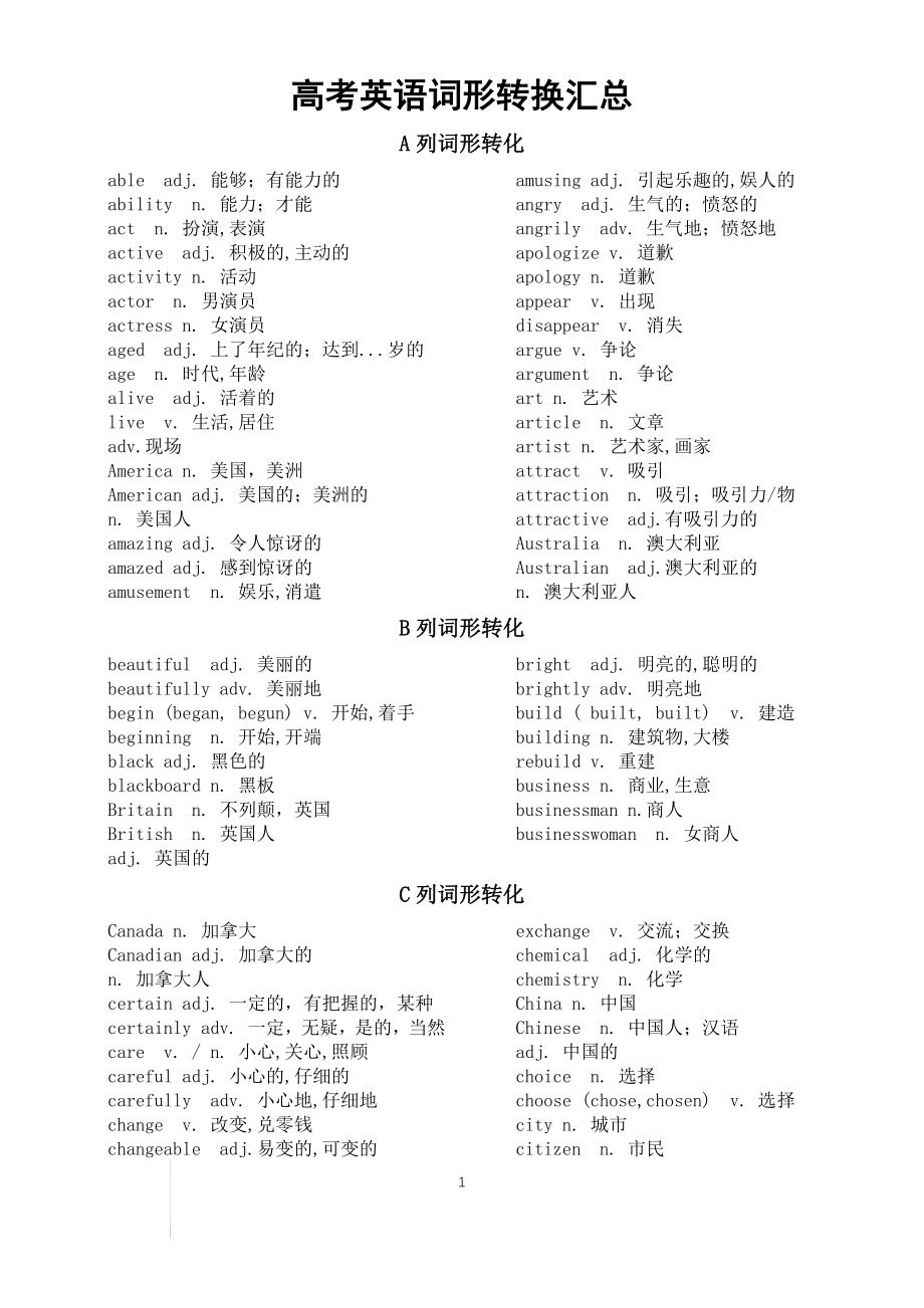 高考英语复习词形转换汇总（按字母顺序编排）素材.docx_第1页