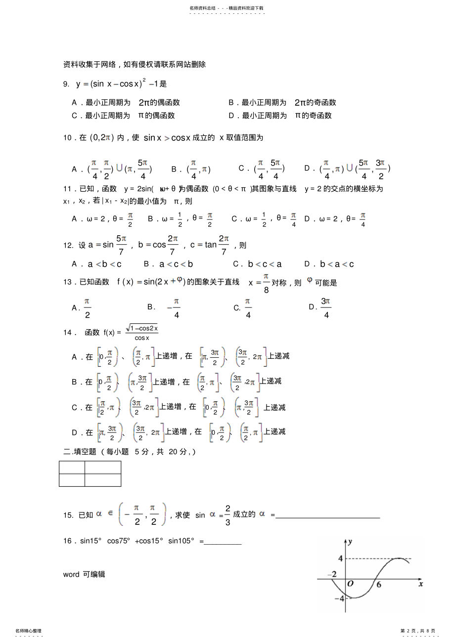 2022年三角函数综合测试题doc资料 .pdf_第2页