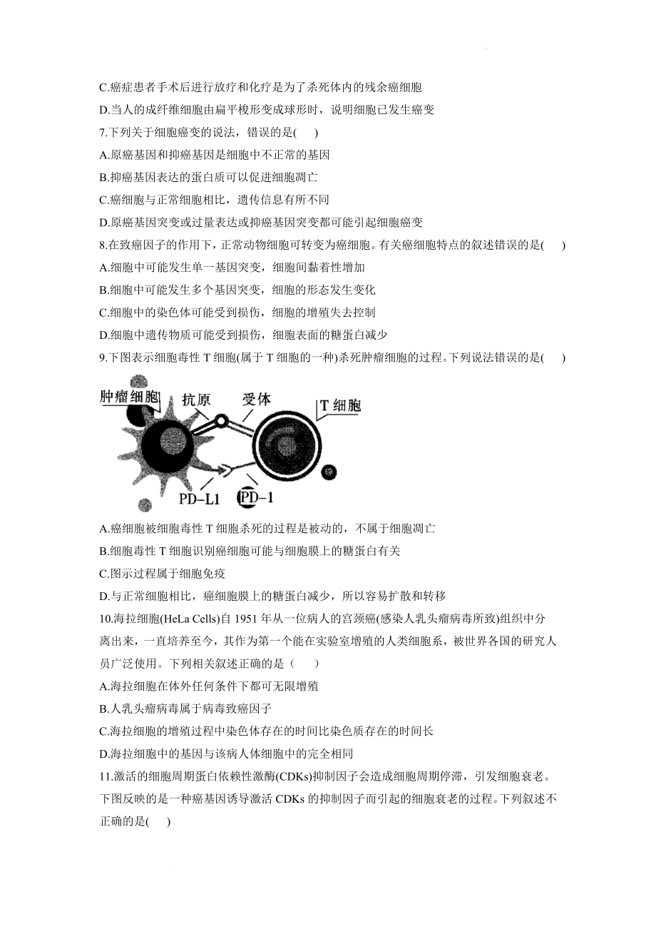 5.3关注癌症同步课时作业--高一上学期生物苏教版必修1.docx_第2页