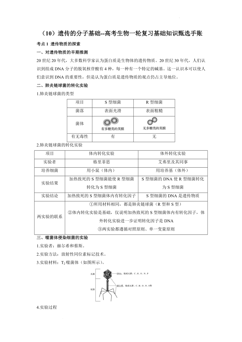 高考生物一轮复习基础知识甄选手账 ：遗传的分子基础.docx_第1页