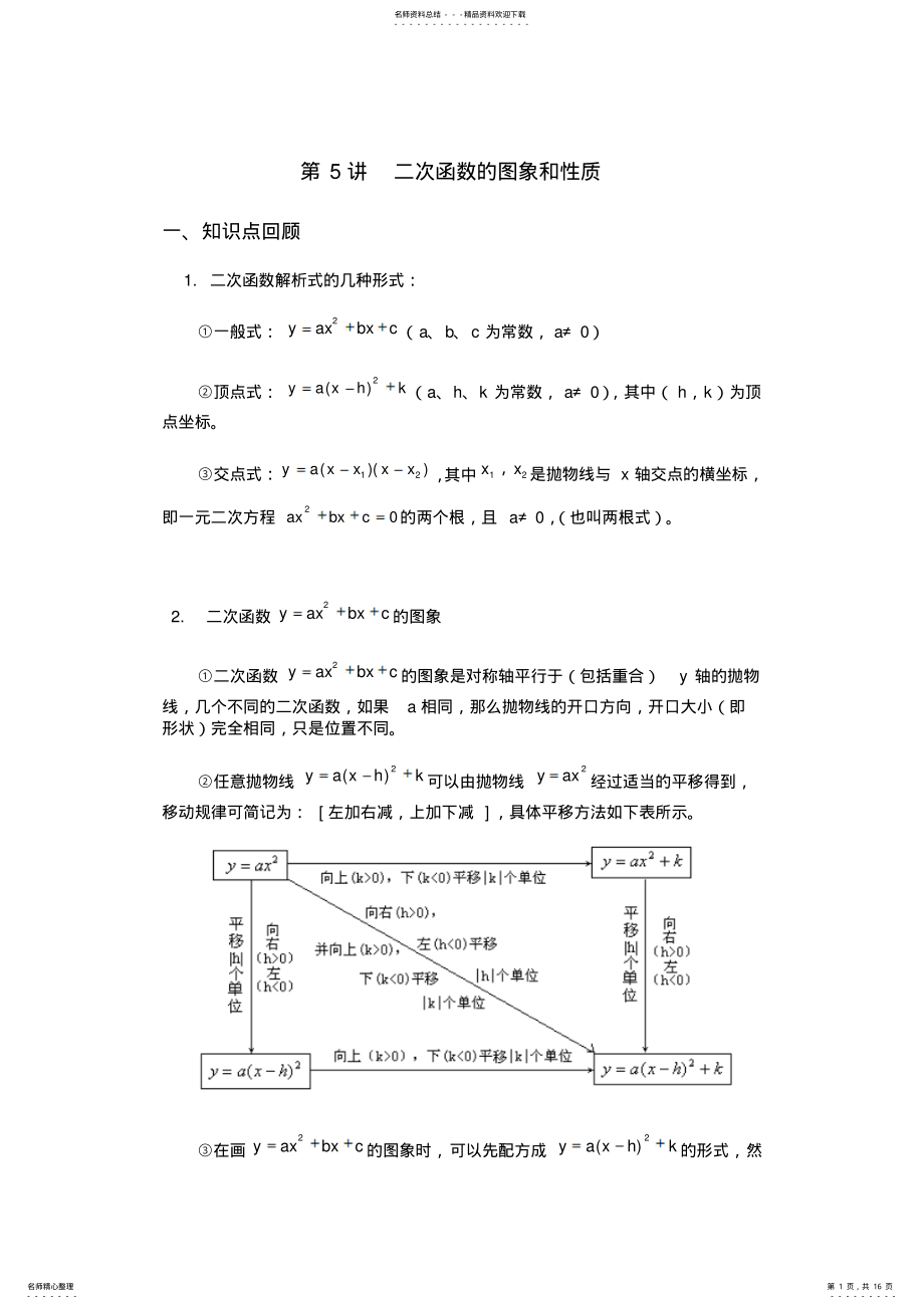 2022年第讲二次函数图象和性质知识点总结 .pdf_第1页