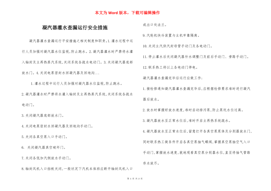 凝汽器灌水查漏运行安全措施.docx_第1页