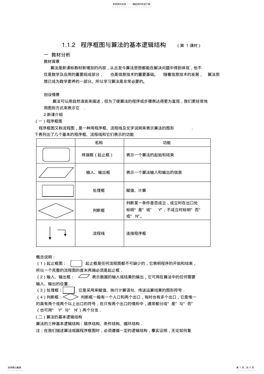 2022年程序框图与算法的基本逻辑结构导学案 .pdf_第1页